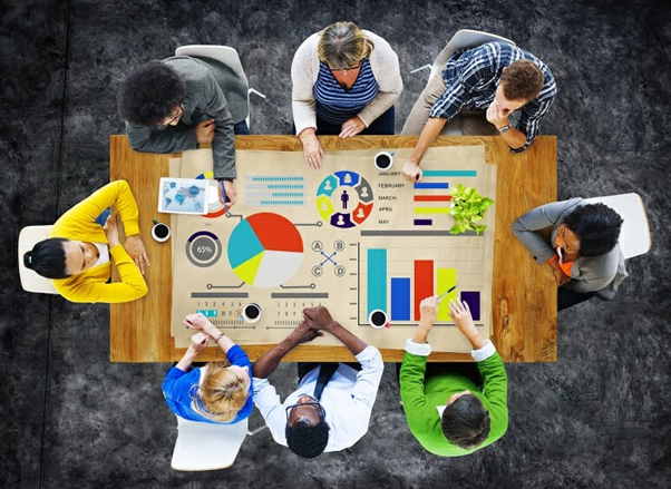 Trademark and patent strategy presentation in a meeting room